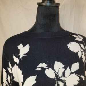 Talbots Black and White Floral Boatneck Sweater - XL